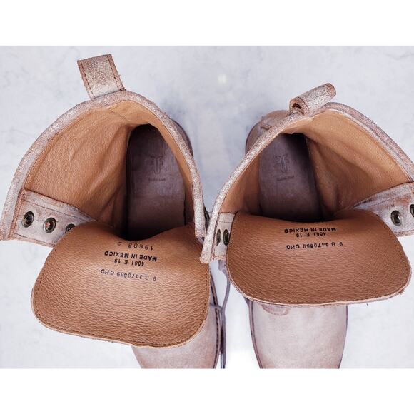 FRYE Veronica Combat Boots Distressed Tan/Beige Women's Size 9 B in VGUC - Picture 5 of 15